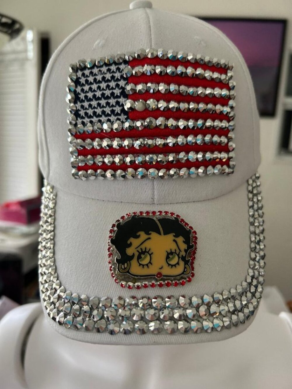 Betty Boop American Flag White & Silver Baseball Cap